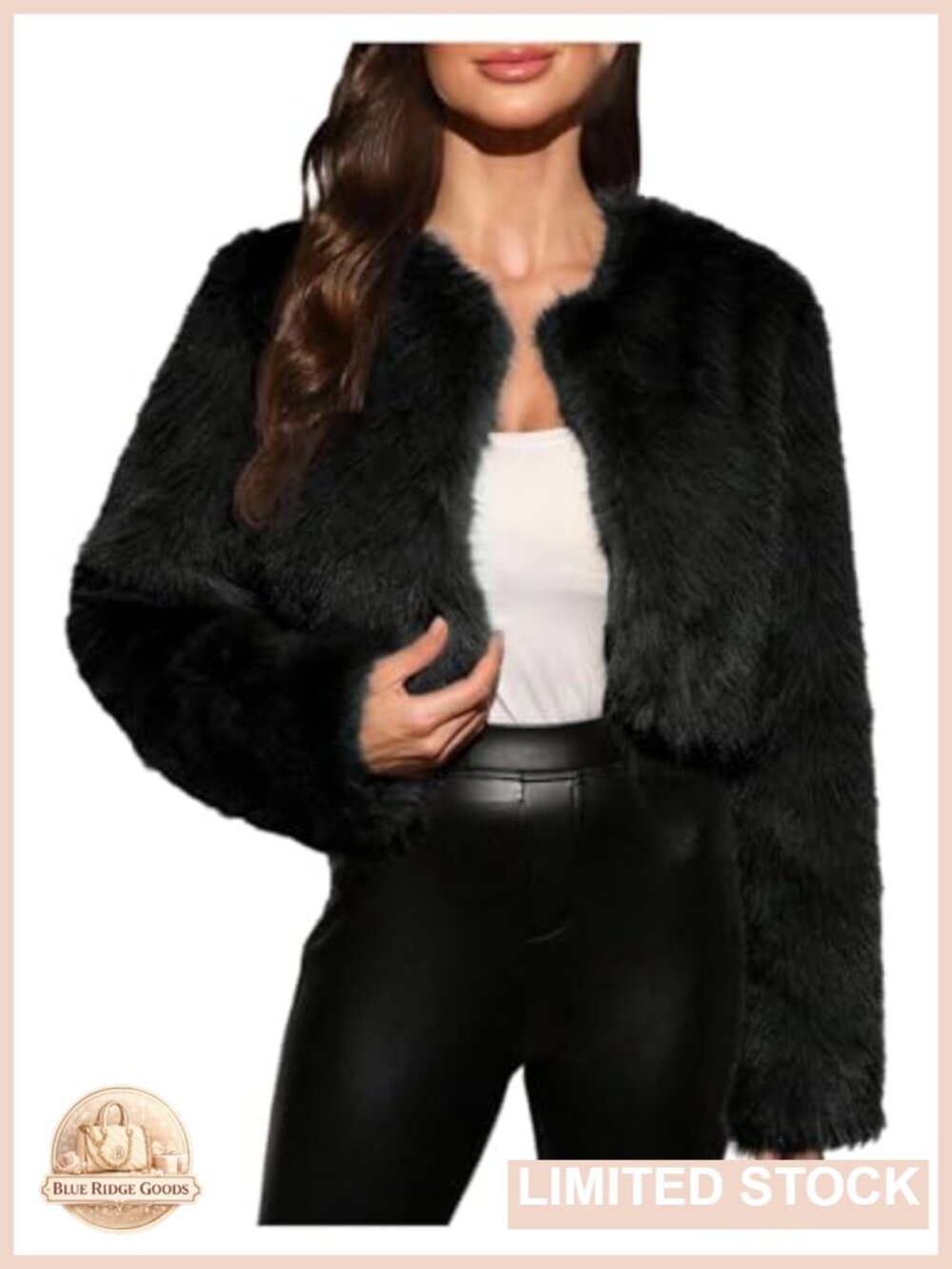 Faux Fur Cropped Jacket Open Front Long Sleeve Fuzzy Outerwear Coat
